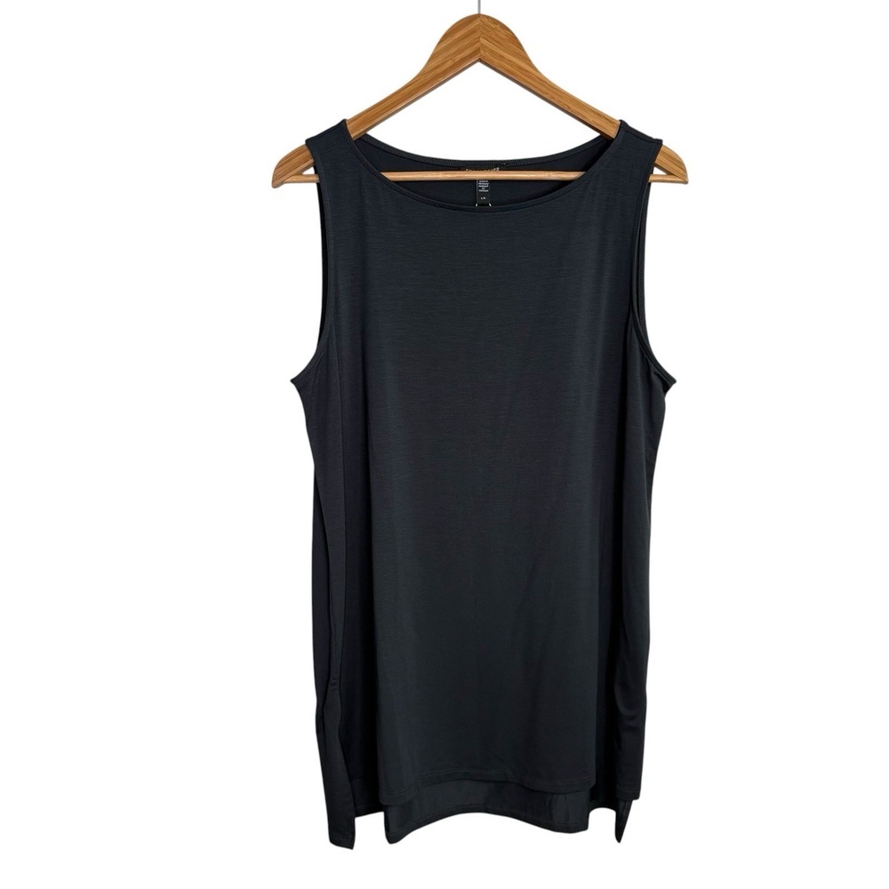 Eileen Fisher Womens Tank Top Large Gray Bateau Neck Long Tunic Sleeveless